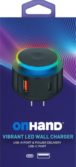 OnHand Vibrant LED Wall Charger 20W, Black - ONLINE ONLY