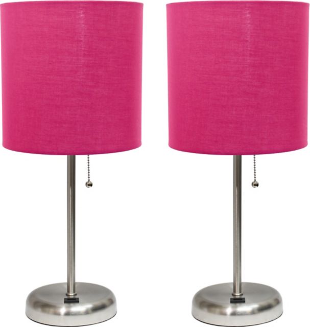 Creekwood Home 19.5 Oslo Contemporary Bedside Duo, Brushed Steel Table Lamp Two Pack Set with USB Port Shades